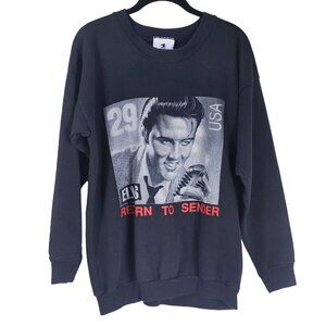 VTG 80s Postmark Elvis "Return To Sender" Crewneck Sweatshirt OS Black Grunge